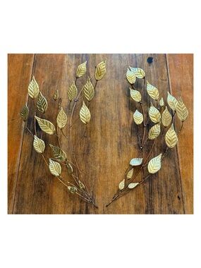 Vintage Homco Wall Hanging Branches Decor Gold Metal Copper Leaf Spray Set of 2